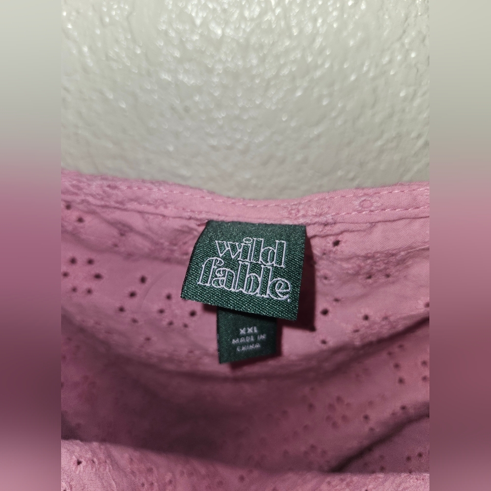 EUC Wild Fable "Eyelet Puff Sleeve Peplum Style Crop Top" 100% Cotton Pink💗 XXL - Picture 3 of 8